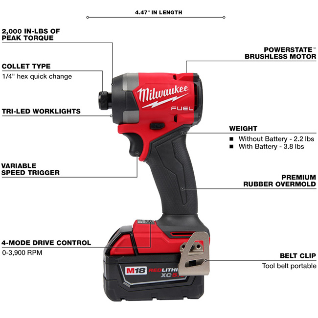 Milwaukee M18 FUEL 1/4 Inch Impact Driver Two XC Battery Kit from GME Supply